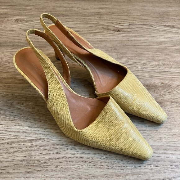Rejina Pyo Joan Slingback Calfskin Yellow Leather Heels Size 37 - Picture 1 of 9